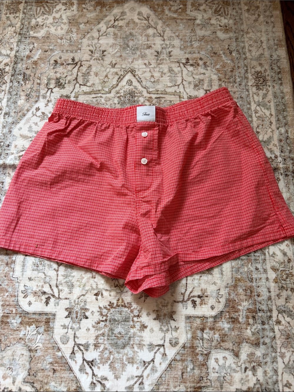 TNA Aritzia red plaid boxer shorts
